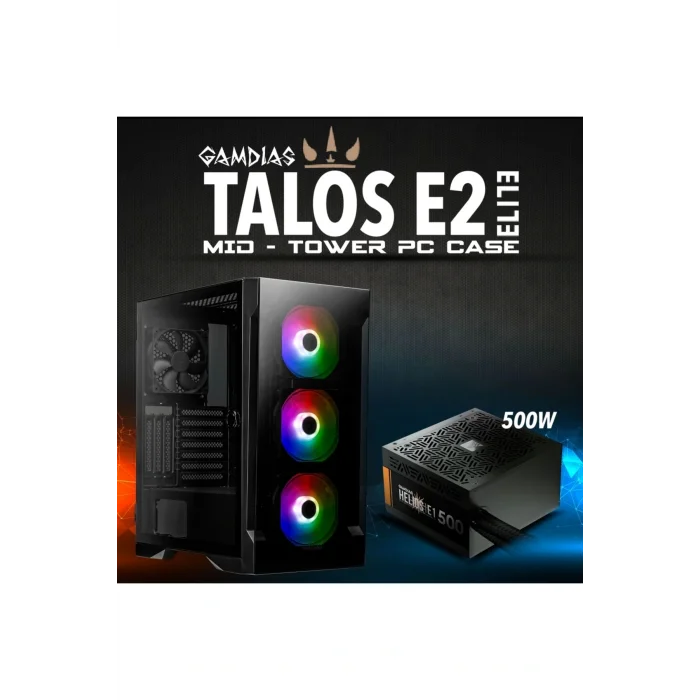 Genel Ürün Talos E2 Elite, 500w, Tempered Glass, Argb, Atx Gamıng Kasa