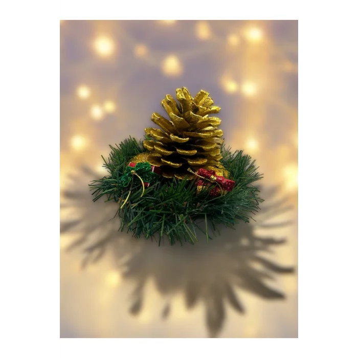 Genel Ürün Yılbaşı Masa Dekorasyonu Masa Süsü Renkli Kozalak Işık Süslü Kozalak 10x10 Cm