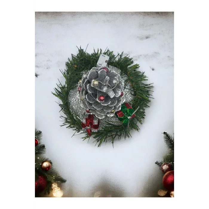 Genel Ürün Yılbaşı Masa Dekorasyonu Masa Süsü Renkli Kozalak Işık Süslü Kozalak 10x10 Cm