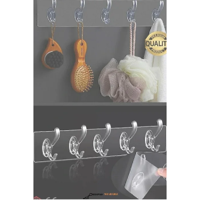 Genel Ürün 1 Adet Kendinden Yapışkanlı Güçlü Şeffaf 5li Askılık - Kapı Arkası Mutfak Duvar Banyo