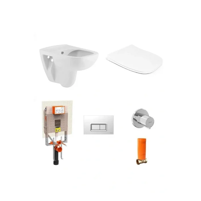 Genel Ürün Petite Kanalsız Rim-Out Asma Klozet + Yavaş Kapanır Kapak + VitrA Gömme Rezervuar