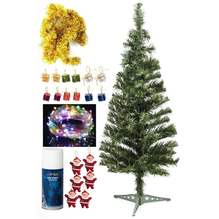 Genel Ürün 60 cm Yılbaşı Çam Ağaç Seti ve Yılbaşı Süsleri Paketi , Yılbaşı Işığı, Kar Spreyi