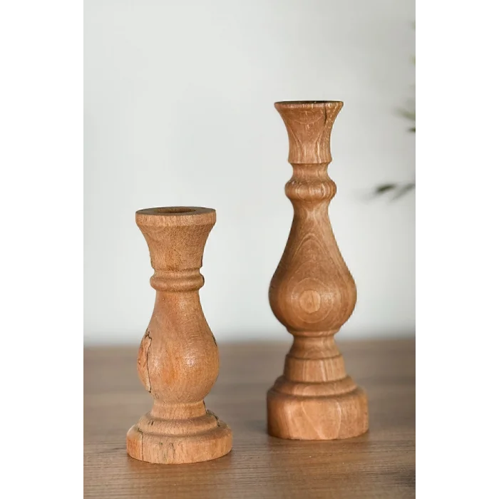 Genel Ürün Mumluk Şamdan Ahşap Mumluk 2 Li 1258 - Ham Yağsız