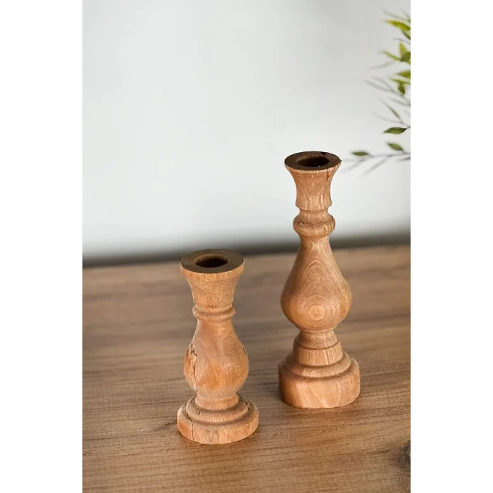Genel Ürün Mumluk Şamdan Ahşap Mumluk 2 Li 1258 - Ham Yağsız