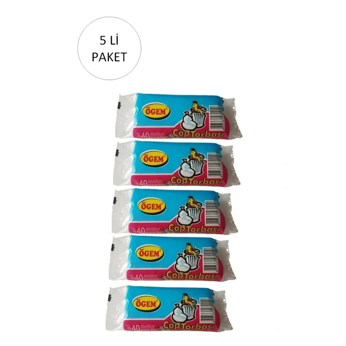 Genel Ürün Küçük Boy Çöp Torbası 40 x 50 cm 40 Lı Rulo x 5 Paket = 200 Adet (Şeffaf)