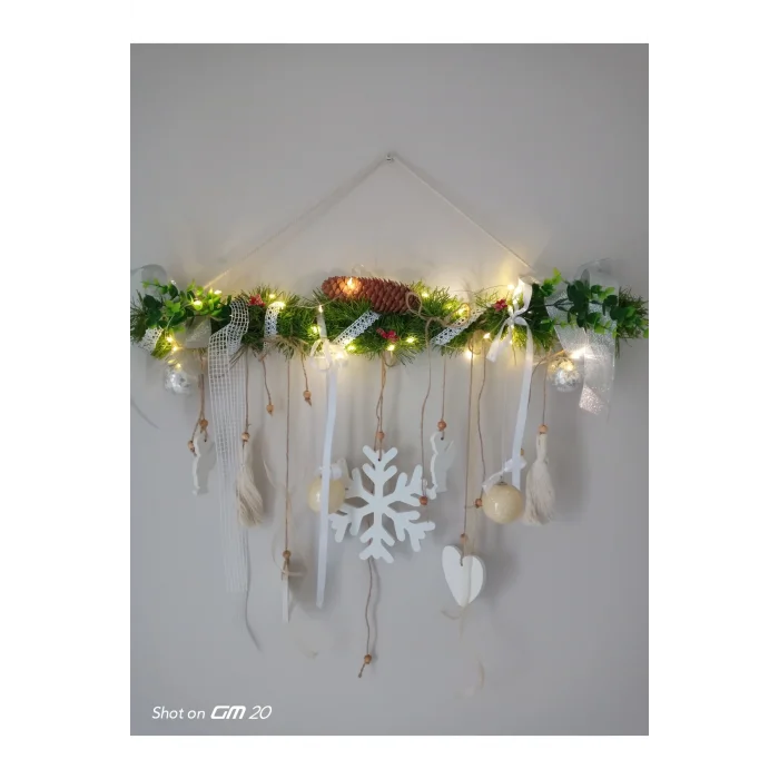 Genel Ürün LED ışıklı yılbaşı çam duvar süsü ahşap 62 cm