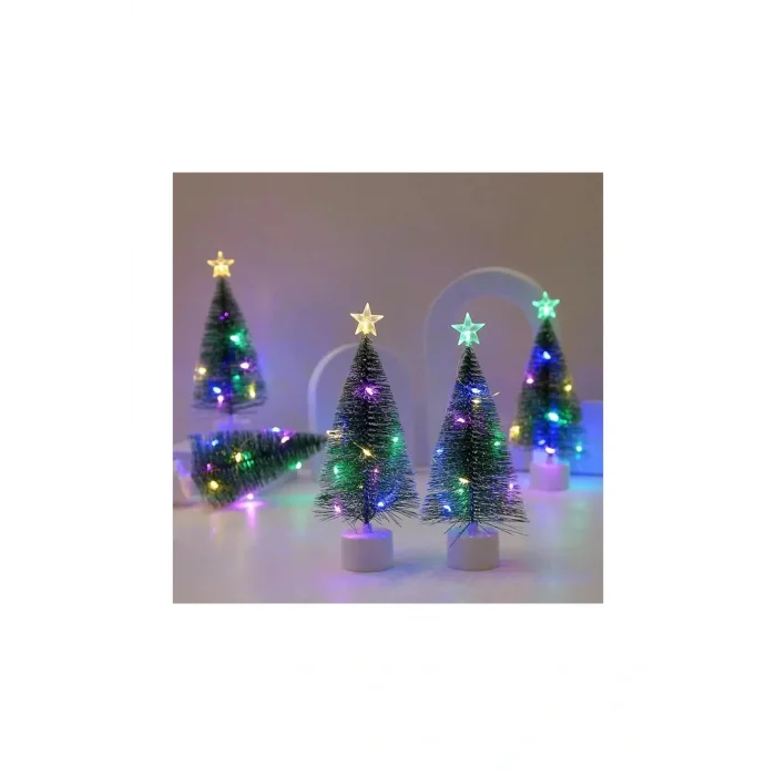 Genel Ürün Işıklı Mini Yılbaşı Ağacı Masaüstü  Dekoratif Hediyelik Noel Pilli Çam Ağaç Süsü 17 cm 1 ADET