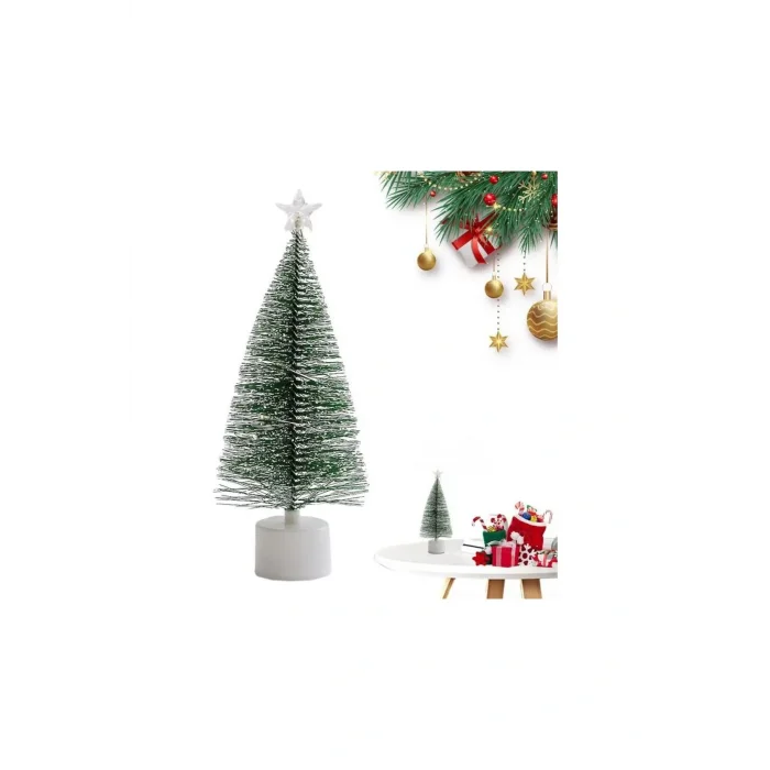 Genel Ürün Işıklı Mini Yılbaşı Ağacı Masaüstü  Dekoratif Hediyelik Noel Pilli Çam Ağaç Süsü 17 cm 1 ADET