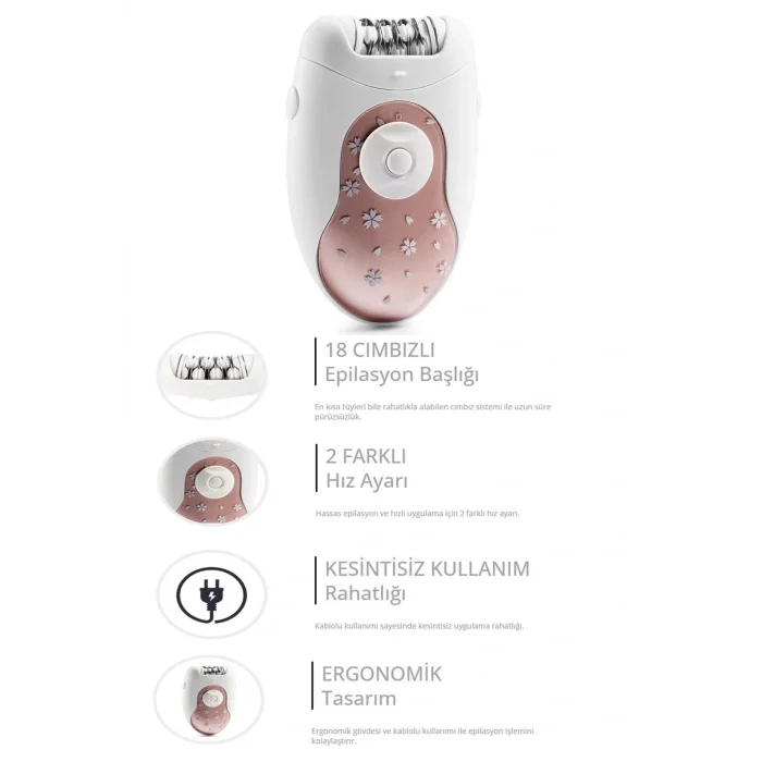 Genel Ürün Rosy Kablolu Epilatör 2 Hız Ayarı 18 Cımbızlı - AR5029