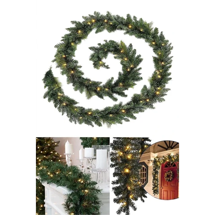 Genel Ürün Işıklı Yılbaşı Çam Ağacı Kalın Garland Dekor 160cm Çam Dalı 5 M Pilli Pirinç Led