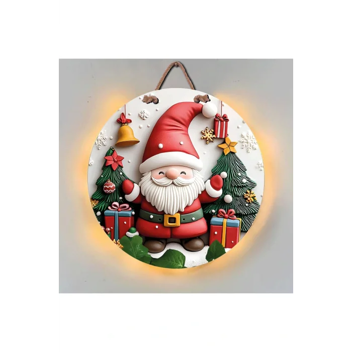 Genel Ürün Yılbaşı Led Işıklı Kapı Süsü Yeniyıl Noel Baba Ahşap Üzeri Baskı Hediyelik