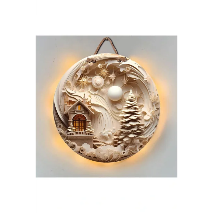 Genel Ürün Led Işıklı Yılbaşı Kapı Süsü Mutlu Yıllar Ahşap Yeni Koleksiyon