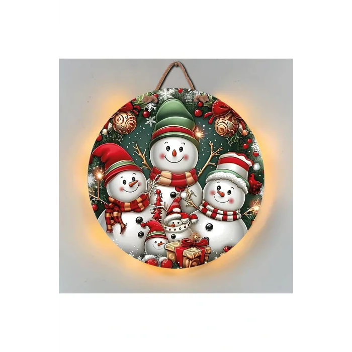 Genel Ürün Yılbaşı Led Işıklı Kapı Süsü Yeni Yıl Kardan Adam Ahşap Üzeri Baskı Hediyelik