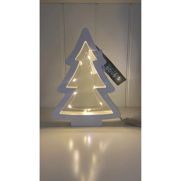 Biblo Beyaz ahşap led ışıklı çam ağacı dekor süsü. Yılbaşı süsü biblo ağaç 20 vm