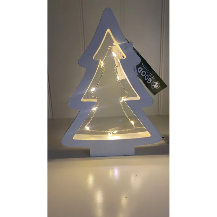 Biblo Beyaz ahşap led ışıklı çam ağacı dekor süsü. Yılbaşı süsü biblo ağaç 20 vm