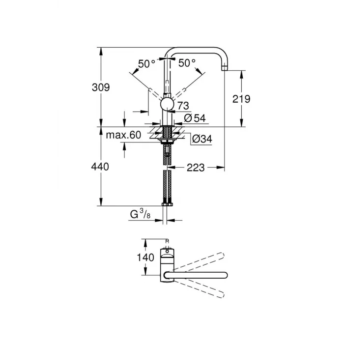 Genel Ürün Minta Yeni Eviye Bataryası 90 Derece Gagalı Krom - 32488000