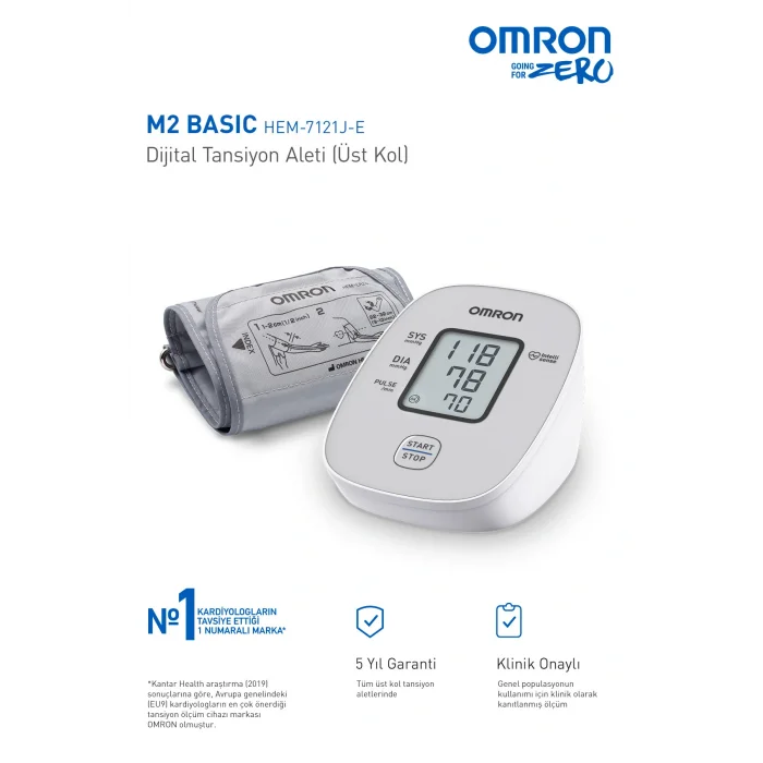 Genel Ürün M2 Basic Üst Koldan Pilli Dijital Tansiyon Aleti – Hipertansiyon Göstergeli 5 Yıl Garantili