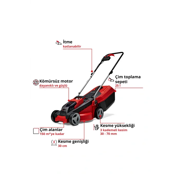 Genel Ürün GE-CM 18/30 Li (1x3,0 Ah), Akülü Çim Biçme Makinesi - 3413155