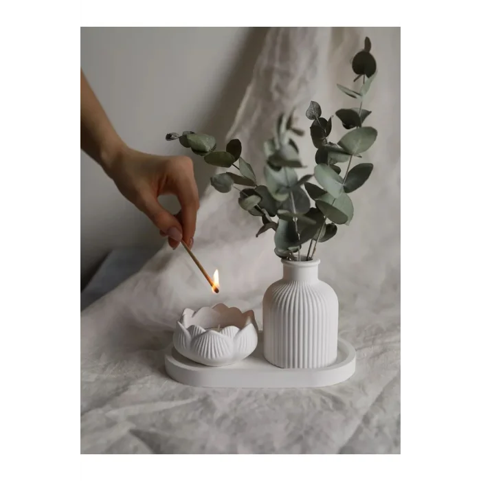 Genel Ürün Alçı seti dekoratif stand şamdan ve vazo