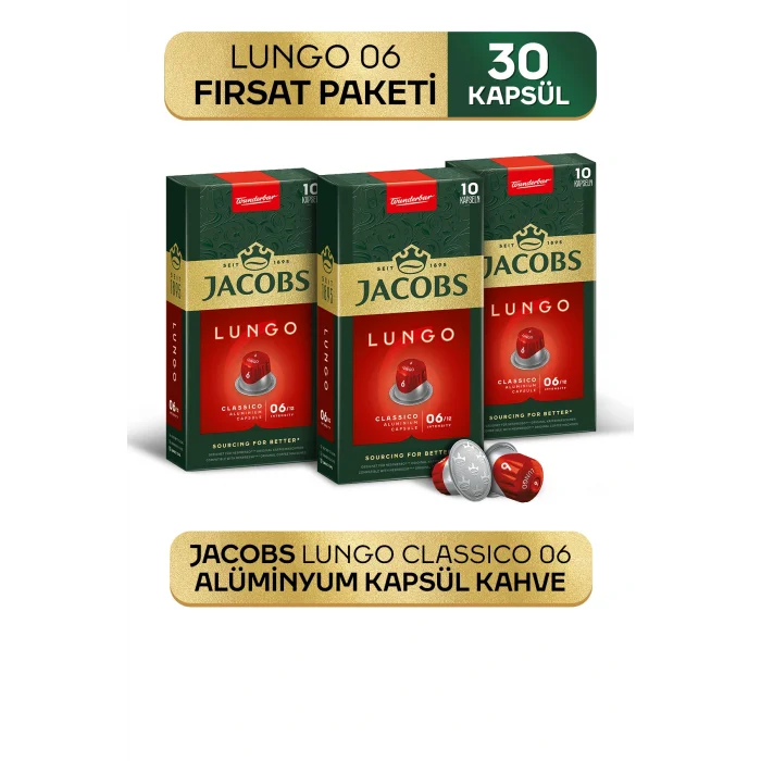 Genel Ürün Lungo 6 Classic Nespresso Uyumlu Alüminyum Kapsül Kahve 10 Adet X 3 Paket