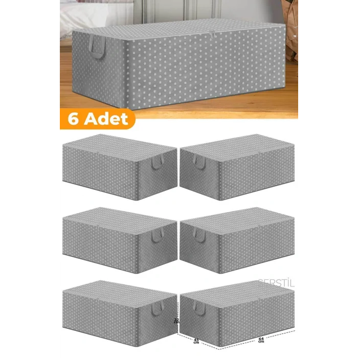 Genel Ürün 6 Adet - Gri Benekli Büyük Boy Baza Altı Ve Çekyat Tipi Hurç 65 x 45 x 22 cm
