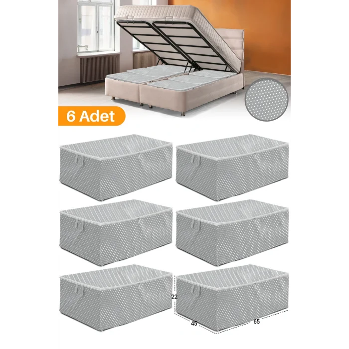 Genel Ürün 6 Adet - Gri Benekli Büyük Boy Baza Altı Ve Çekyat Tipi Hurç 65 x 45 x 22 cm