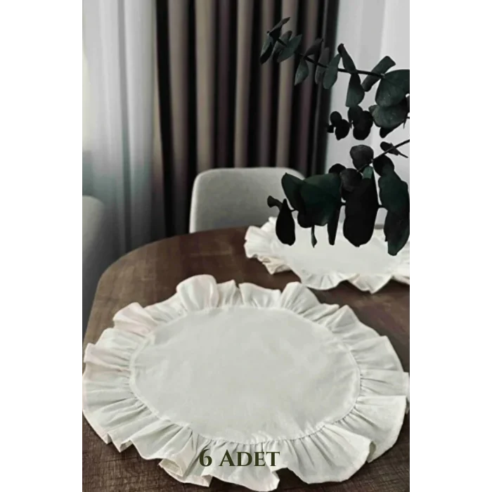 Genel Ürün Fırfırlı Keten Amerikan Servisi Yuvarlak 6lı 40x40