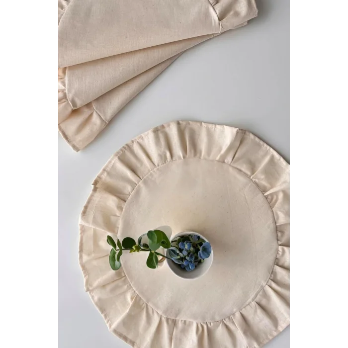 Genel Ürün Fırfırlı Keten Amerikan Servisi Yuvarlak 6lı 40x40