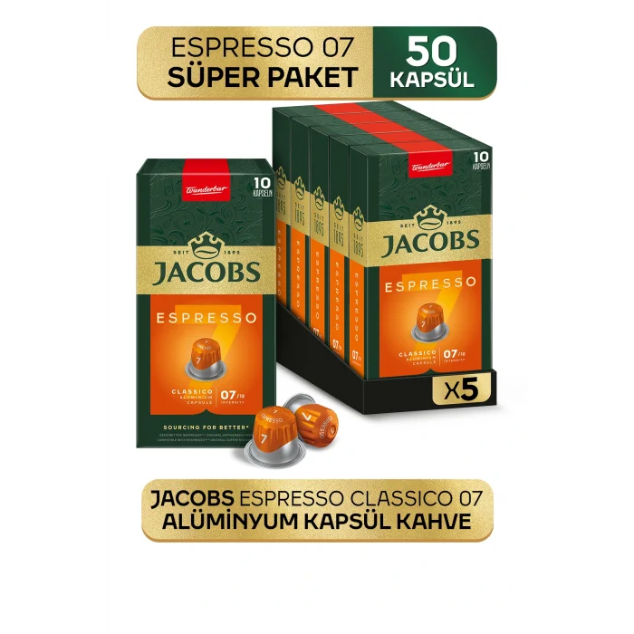 Genel Ürün Espresso 7 Classico Nespresso Uyumlu Alüminyum Kapsül Kahve 10 Adet X 5 Paket