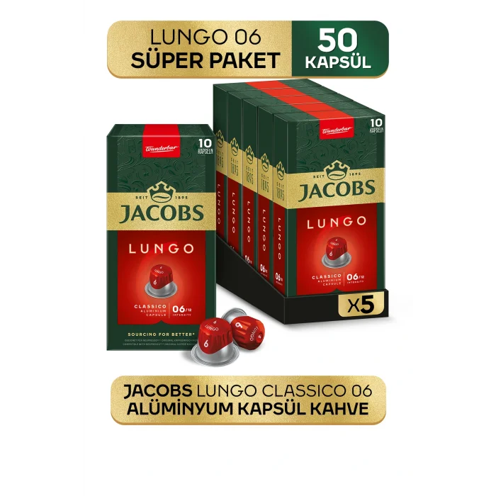 Genel Ürün Lungo 6 Classic Nespresso Uyumlu Alüminyum Kapsül Kahve 10 Adet X 5 Paket