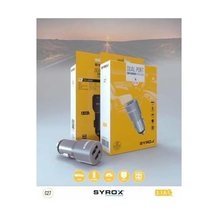 Genel Ürün C27 Metal Uçlu Oto ( Araç ) Şarj Adaptörü Çift Girişli 3.1 Amper