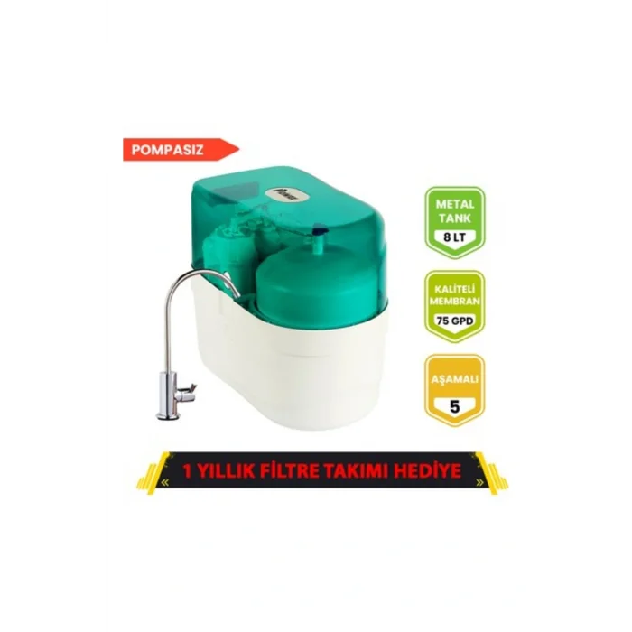 Genel Ürün Pompasız Primax Su Arıtma Cihazı (Yeşil) + 1 Yıllık Filtre Seti Hediyeli