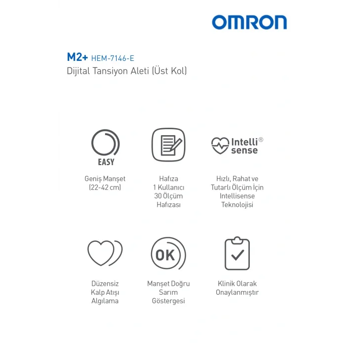 Genel Ürün M2+ Geniş Manşetli Üst Koldan Pilli Dijital Tansiyon Aleti – 30 Ölçüm Hafızalı, 5 Yıl Garantili