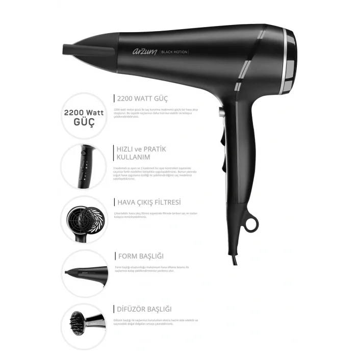 Genel Ürün Black Motion Saç Kurutma Makinesi 2200W Siyah - AR5099