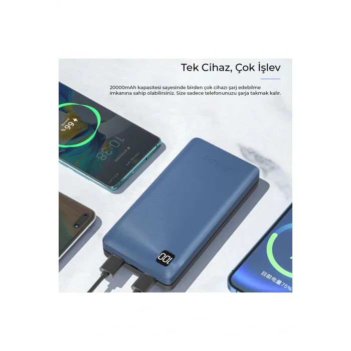 Genel Ürün 20000 Mah 22.5w Usb Ve Type-c Pd Üç Çıkışlı Led Göstergeli Powerbank