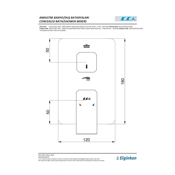 Genel Ürün Tiera Ankastre Banyo Bataryası Sıva Üstü Grubu Mat Siyah - 2 Yollu 102167235C1-KDE