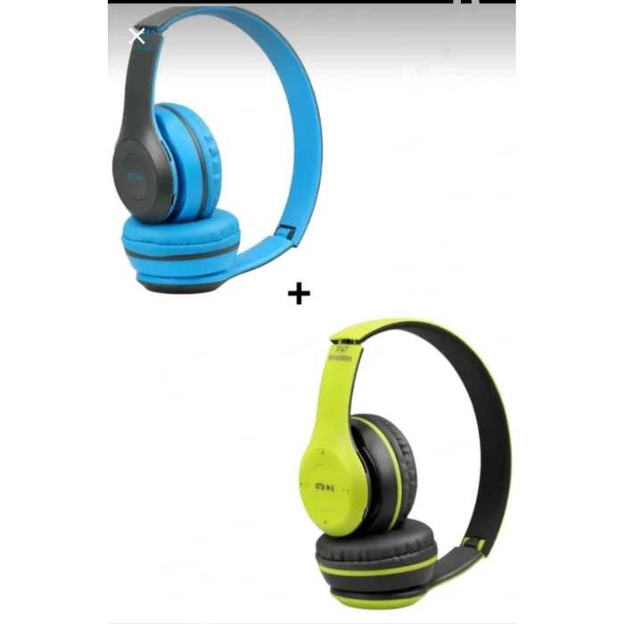 Genel Ürün (ÇKR) 2 Adet P47 Extra Bass Wireless Bluetooth Kulaklık 5.1 Edr Mavi Yeşil 2 Adet