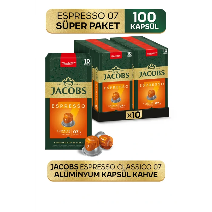Genel Ürün Espresso 7 Classico Nespresso Uyumlu Alüminyum Kapsül Kahve 10 Adet X 10 Paket