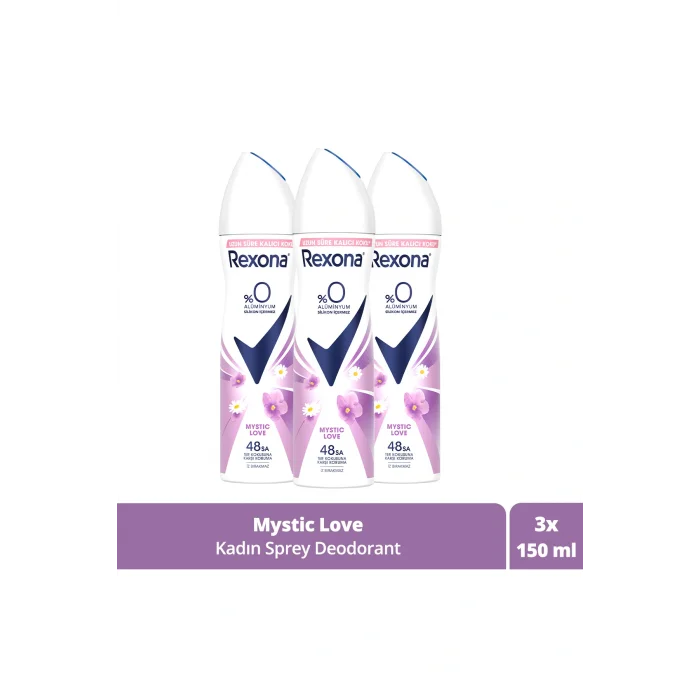 Kol Saati Kadın Sprey Deodorant Mystic Love %0 Alüminyum 48 Saat Ter Kokusuna Karşı Koruma 150 ml X3