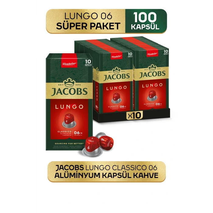 Genel Ürün Lungo 6 Classic Nespresso Uyumlu Alüminyum Kapsül Kahve 10 Adet X 10 Paket
