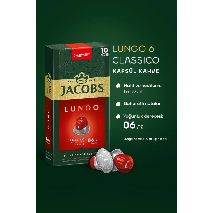 Genel Ürün Lungo 6 Classic Nespresso Uyumlu Alüminyum Kapsül Kahve 10 Adet X 10 Paket