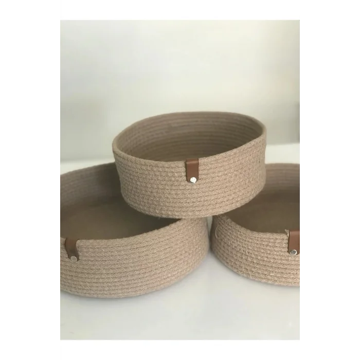 Genel Ürün El Dokuma 3’lü Set Hasır Sepet Takımı - Banyo, Mutfak, Oda Organizeri - El Yapımı Dekoratif Sepet