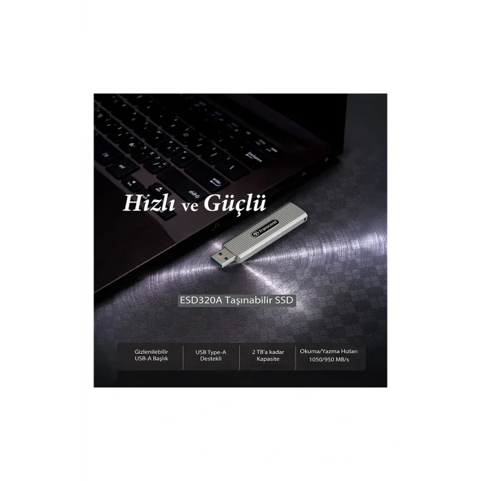 Genel Ürün TS2TESD320A 2TB USB 10Gbps 1050/950MB/s Gizlenebilir Başlıklı Taşınabilir Metal Kasa SSD