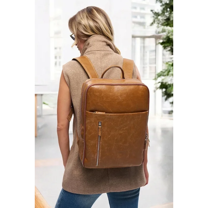 Genel Ürün Organizer Premium Deri 16 inç Crazy Taba Sırt Laptop Çantası