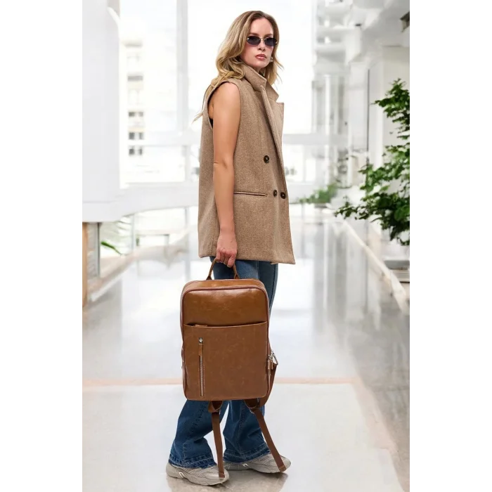 Genel Ürün Organizer Premium Deri 16 inç Crazy Taba Sırt Laptop Çantası