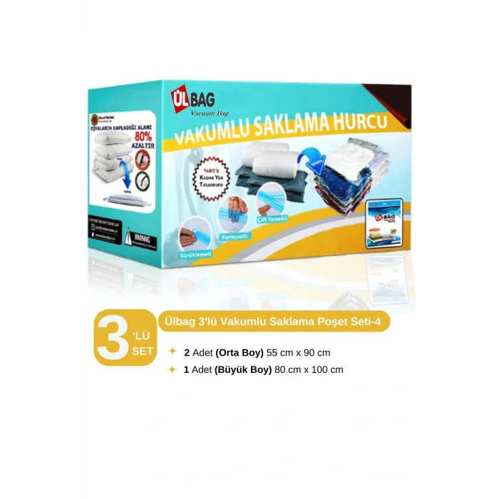 Genel Ürün 3lü Vakumlu Hurç Seti - 4 (2 ORTA 1 BÜYÜK BOY) Vakumlu Torba, Vakumlu Poşet