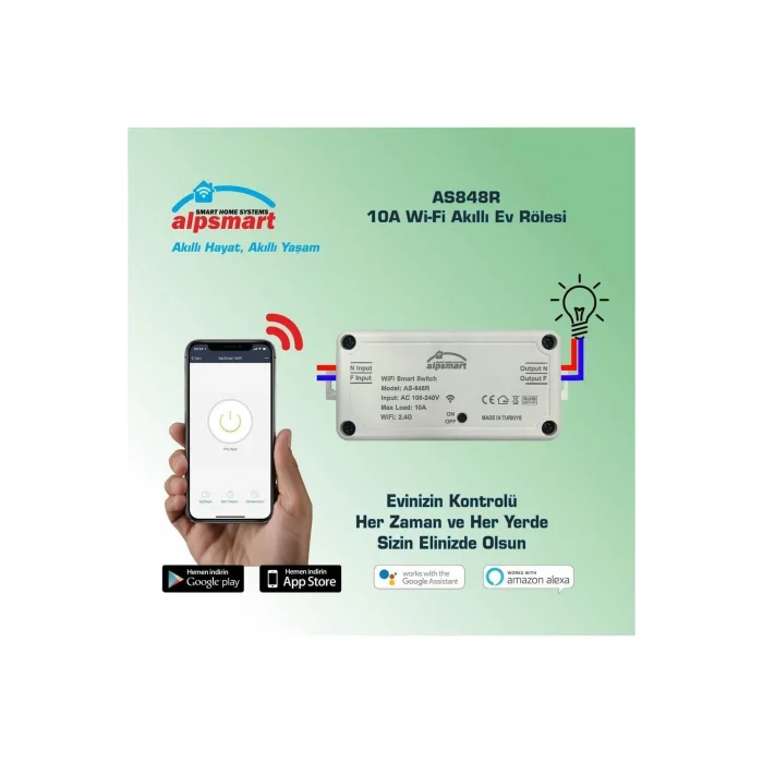 Genel Ürün As848r Akıllı Ev Rölesi Tuya Uyumlu Wifi Şalter 10a