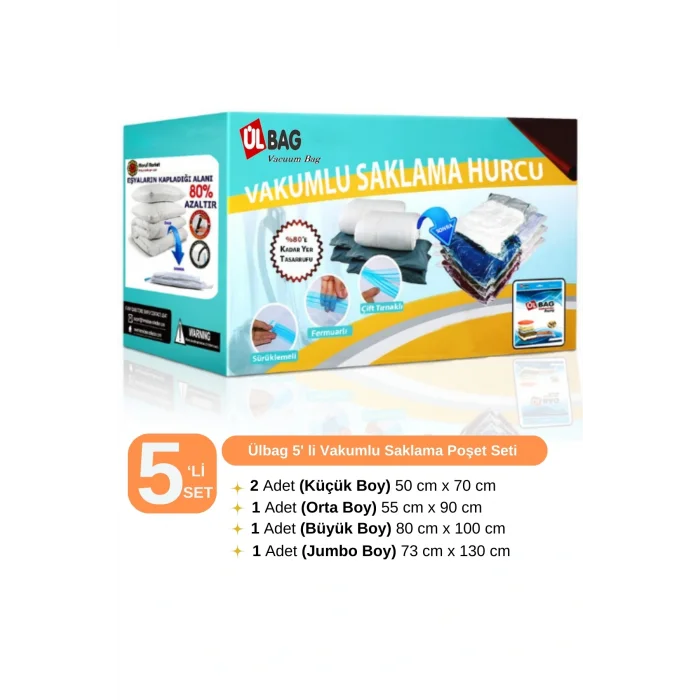 Genel Ürün 5li Vakumlu Saklama Poşeti Seti Yorgan&yastık&battaniye&elbise - Vakumlu Hurç - Vakumlu Torba