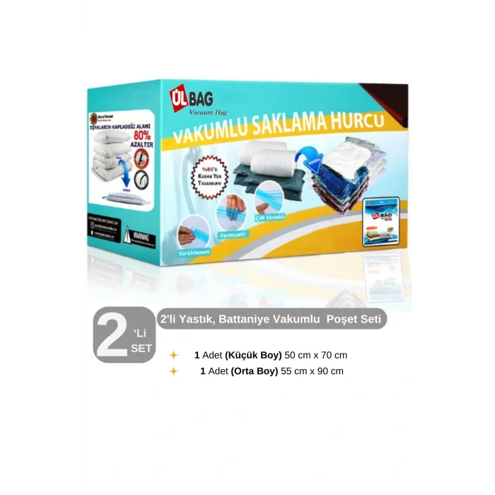 Genel Ürün 2li Vakumlu Poşet Seti - 7 (2 ORTA) Vakumlu Torba, Vakumlu Hurç (ELBİSE HURCU)