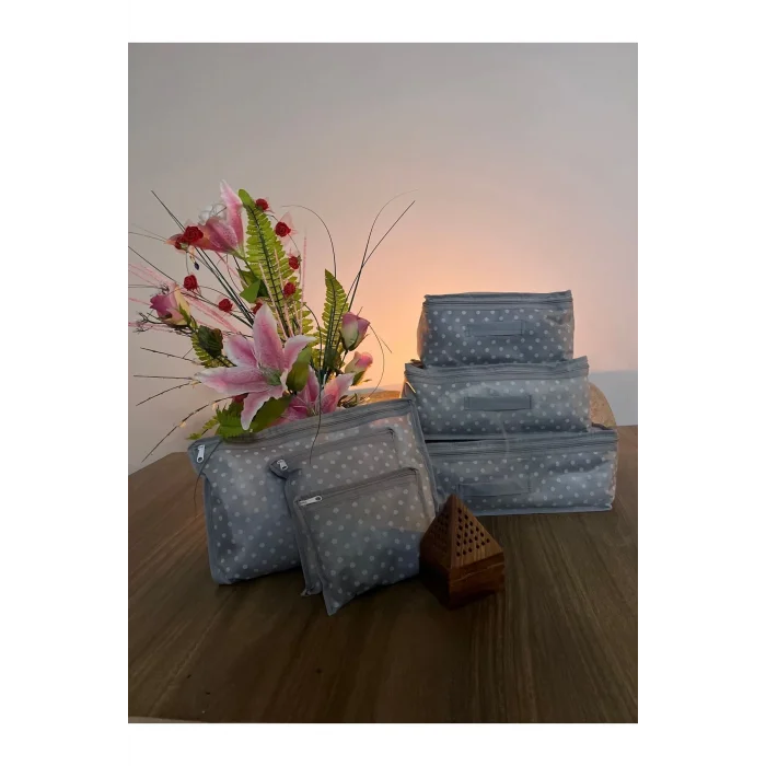 Genel Ürün Orta Gri Puantiye Desen Valiz Düzenleyici 6 parça 6 Parça Gri